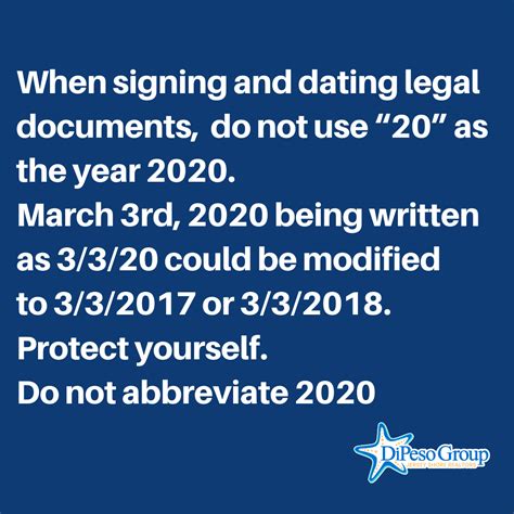 when signing and dating legal documents do not use 20 as the year 2020
